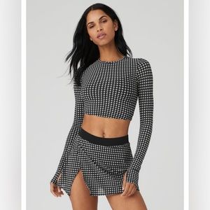 Alo Yoga-Sold Out-Mesh Gingham Cropped Long Sleeve Top Size Large